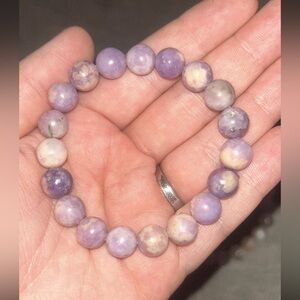 Flower agate and lepidolite bracelet duo